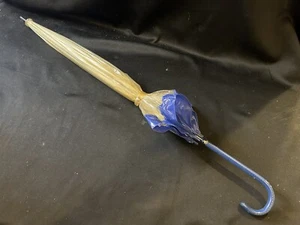 Vintage Clear Plastic Bubble Umbrella w/ Blue Trim and Blue Handle - Picture 1 of 9