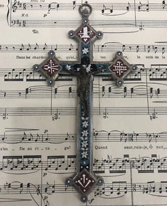 Large Antique Italian Micro Mosaic Micromosaic Cross Crucifix Bird Flower c1900 - Picture 1 of 5