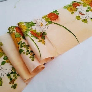 Apricot Bouquet #D 6.5x78-2.16yd LONG Vintage Hand Paint Kimono Silk Fabric RS38 - Picture 1 of 8