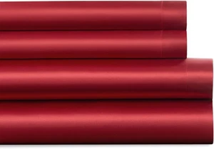Satin Luxury Sheet Set Cal King Red 4-Piece Set - Picture 1 of 2
