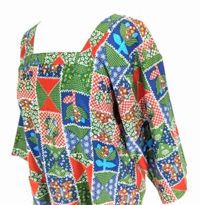 Vtg 70s DESIGN HOUSE Japan Artists Kapoggi Smock/Apron S/M Quilt Print HIPPIE * - Picture 1 of 10