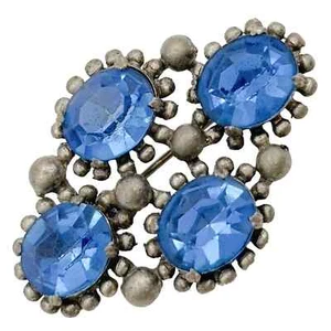 Vintage Paul Sargent Brooch Pot Metal w Blue Faceted Rhinestone Cabochons c1940s - Picture 1 of 11