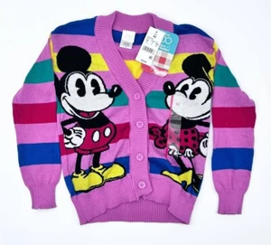Disney Girls 100 Mickey & Minnie Mouse Retro Re-Imagined Striped Cardigan XS NWT - Picture 1 of 8