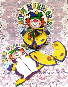 2 VTG Beistle MARDI GRAS 12" Honeycomb JESTER Centerpiece DECORATION 1981 USA - Picture 1 of 15