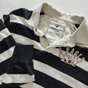 American Eagle The Eagle Rugby blue cream striped shirt mens size XXL - Picture 1 of 6