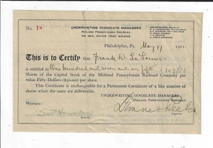 PENNSYLVANIA 1911 Midland Pennsylvania Railroad Company Stock Certificate #18 - Picture 1 of 2