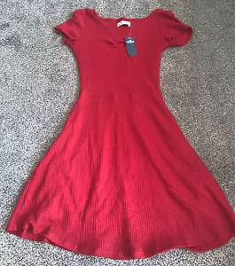Hollister red short sleeve ribbed fit & flare shirt dress small - Picture 1 of 3