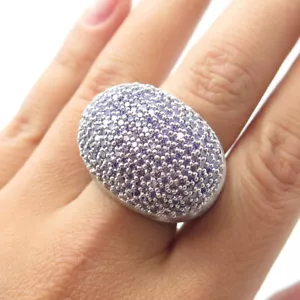 NANIS 925 Sterling Silver Italy Lavender C Z Cluster Brushed Dome Ring Size 7.5 - Picture 1 of 10
