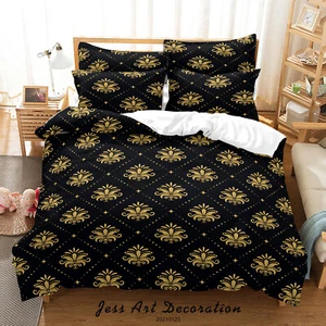 3D Luxury Gold Black Pattern Quilt Cover Set Duvet Cover Bedding Pillowcases - Picture 1 of 6