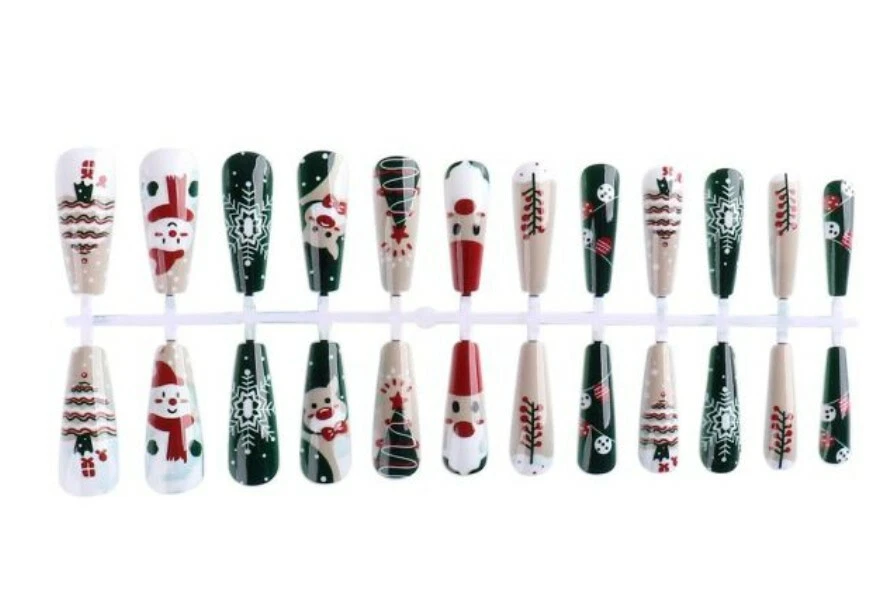 Christmas Limited Edition Long Coffin Fake Artificial Press On Nails 24pcs GLUE - Image 1 of 1