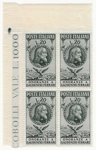 1950 Repubblica italiana - 20 l. Gaudenzio Ferrari in quartina angolo MNH** - Picture 1 of 1