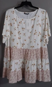 New-WOMAN'S BLOOMCHIC SHORT SLEEVE SUPER CUTE SUMMER TUNIC TOP.FLORAL.SZ 26 - Picture 1 of 9