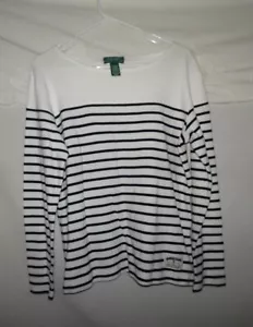 Ralph Lauren Mujer Talla Grande Pullover Ancla Náutica Blanco Azul Rayas LS Top - Imagen 1 de 13