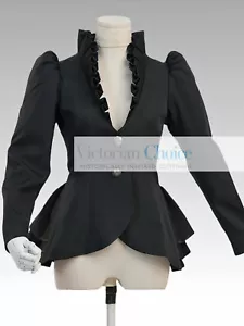 Black Edwardian Vintage Blazer Jacket Punk Gothic Witch Halloween Costume C031 - Picture 1 of 4