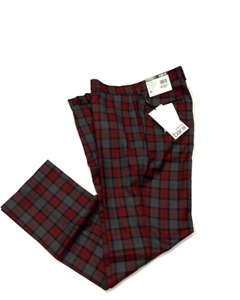 Bar lll men's Red / Grey Plaid wool slim fit Dress Pants - 34 x 32 - retail $175