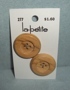 Blumenthal ~ La Petite 2 Wood 4-Hole Wooden Sewing Buttons 1 1/8" New on Card - Picture 1 of 5