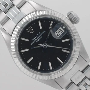 Rolex Date 6917 26mm Ladies Steel Black Index Dial Fluted Bezel Jubilee Band - Picture 1 of 10