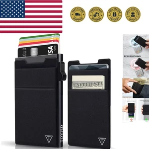 Sophisticated Black Aluminum Minimalist Wallet with Quick Access & Security - Picture 1 of 8