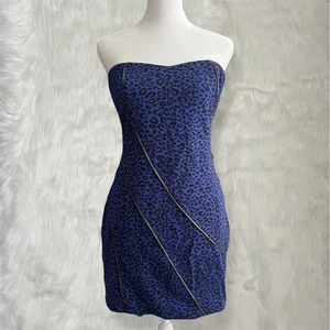 Do & Be Blue & Black Leopard Print Strapless Mini Dress - Picture 1 of 5