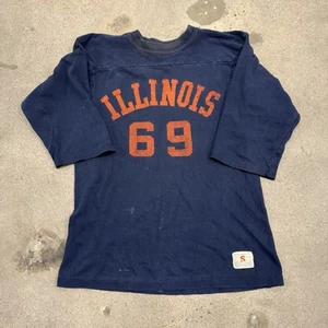 vintage 70s ILLINOIS UNIVERSITY CHAMPION BLUE BAR JERSEY T-Shirt SMALL "69" - Picture 1 of 7