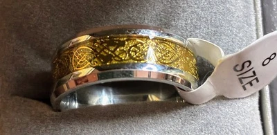 Anillo de boda 8 mm blanco de tungsteno de dos tonos para hombre ~ mujer talla 8 dragón celta sin marca Foto 1 de 4