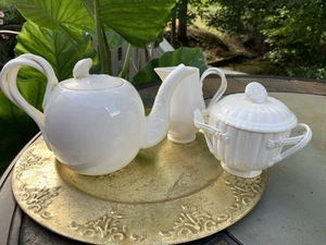 Vintage Leedsware Classic Creamware Teekanne Sahne Zucker Set mit Deckel England - Bild 1 von 12