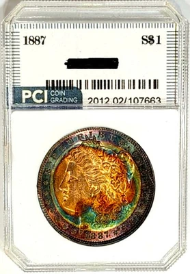 1887 Gem BU ++++ Morgan Dollar Flashy Rainbow Toned Beastly Monster - Image 1 of 4