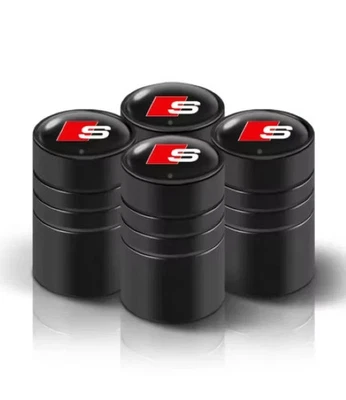 4Pcs Cylindrical Wheel Tire Air Valve Stem Cover Caps Audi S Black - Image 1 of 3