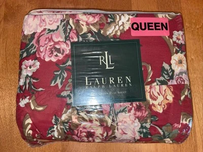 NEW Ralph Lauren RLL MARSEILLES Floral Red Ruffled Queen Flat Sheet NEW Sealed - Image 1 of 3