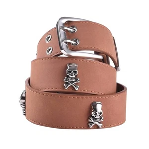 Double Grommet Pirate Skull Belt for Men, Double Prong Vintage Goth Punk Belt... - Picture 1 of 6