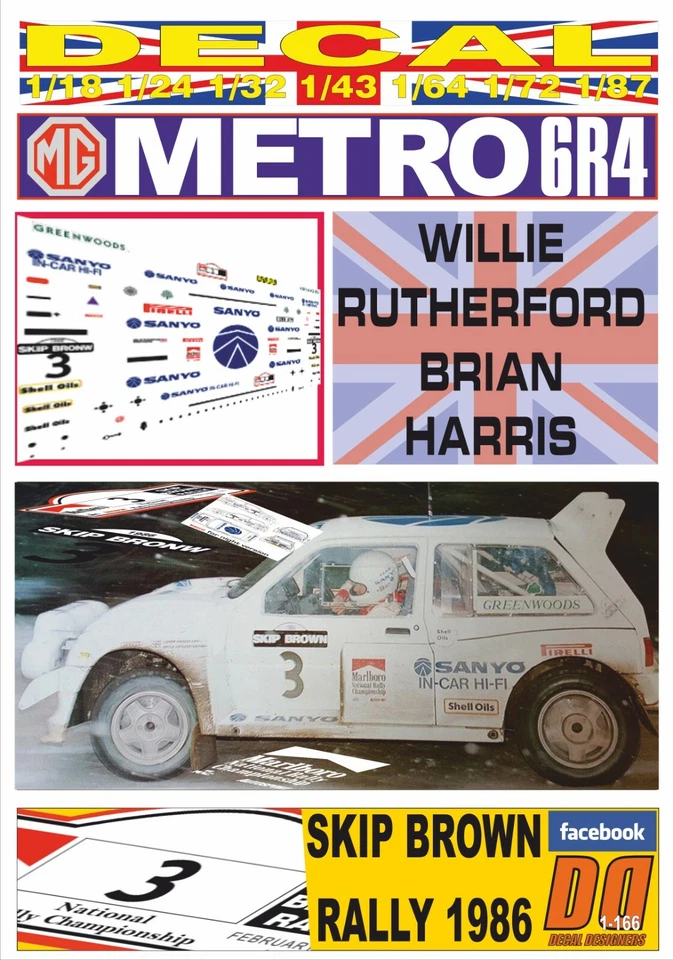 DECAL MG METRO 6R4 W. RUTHERFORD SKIP BROWN R. 1986 4th (06) - Image 1 of 1