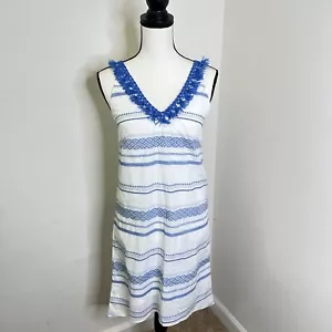 Buckley K Blue White Boho Aztec Embroidered V Neck Sleeveless Dress Size Medium - Picture 1 of 11