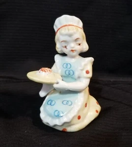 Vintage Ceramic Kneeling Girl Baker Polka Dot Dress Japan 3.25"t - Kinda Creepy - Picture 1 of 11