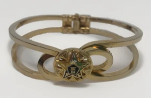 Vintage 50’s Masonic Order of Eastern Star Gold Tone W/Enamel Clamper Bracelet - Picture 1 of 6