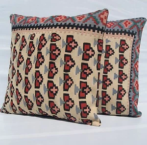 Kurdish Senneh Kilim Cushion Set 20" x 20" Pair of 2 Decorative pillow covers - Picture 1 of 3