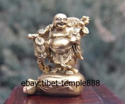 9 CM Chinese Buddhism Brass Laughter Wealth Maitreya Sack Monk Buddha Statue - Image 1 of 4