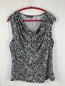 Russell Kemp Womens Sleeveless Zebra Print Top Draped Front Zipper Shoulder 1X - Picture 1 of 11