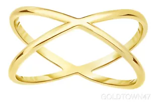 "Anillo elegante tipo ""X"" tubo redondo brillante de oro amarillo de 14 quilates - Imagen 1 de 1