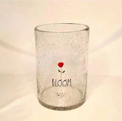 Jarrón Rae Dunn huracán jarrón de vidrio grueso burbuja estilo granja rosa única Foto 1 de 4