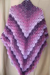 PURPLE SEQUIN MULTI COLOR SHAWL WRAP HAND MADE CROCHET - Picture 1 of 5