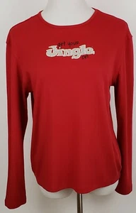 Christmas T Shirt Knit Top Size L Women Red Get Your Jingle On Long Sleeve - Picture 1 of 7