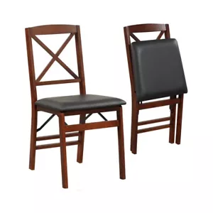 Set of 2 Dining Chairs Padded Folding Chairs Solid Rubber Wood w/400LBS Capacity - Picture 1 of 8