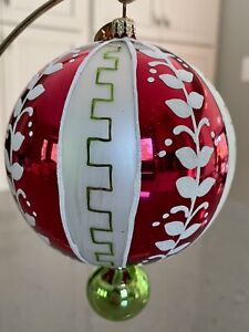 Christopher Radko 2001 Floral Key Round Drop Ball Christmas Ornament Euc