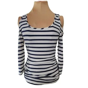 Top Boston a righe corrette spalle fredde increspato donna XS - Foto 1 di 8