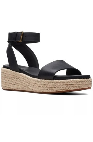 Sandali con zeppa Clarks donna KIMMEI IVY in pelle nera nuovi con scatola 8 D 42