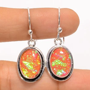 Australian Triplet Opal Gemstone Fashion 925 Silver Earrings 1.4" ARE-4447 - Picture 1 of 3