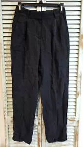 PANTALÓN ESENCIAL J CREW PIERNA RECTA en mezcla Chelsea lino cupro talla 0p negro nuevo con etiquetas - Imagen 1 de 8