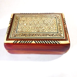 Moorish Byzantine Jewelry Wood Box Inlaid Mosaic Marquetry Egypt Hinged - Picture 1 of 9