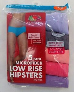 FRUIT OF THE LOOM Women Microfiber Low Rise Hipsters 5 Pk Sz 5 & 6 Style 5DMFH01