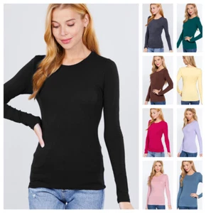 CAMISETA DE MUJER CUELLO REDONDO MANGA LARGA BÁSICA ALGODÓN ELÁSTICA AJUSTADA S-3X - Imagen 1 de 37